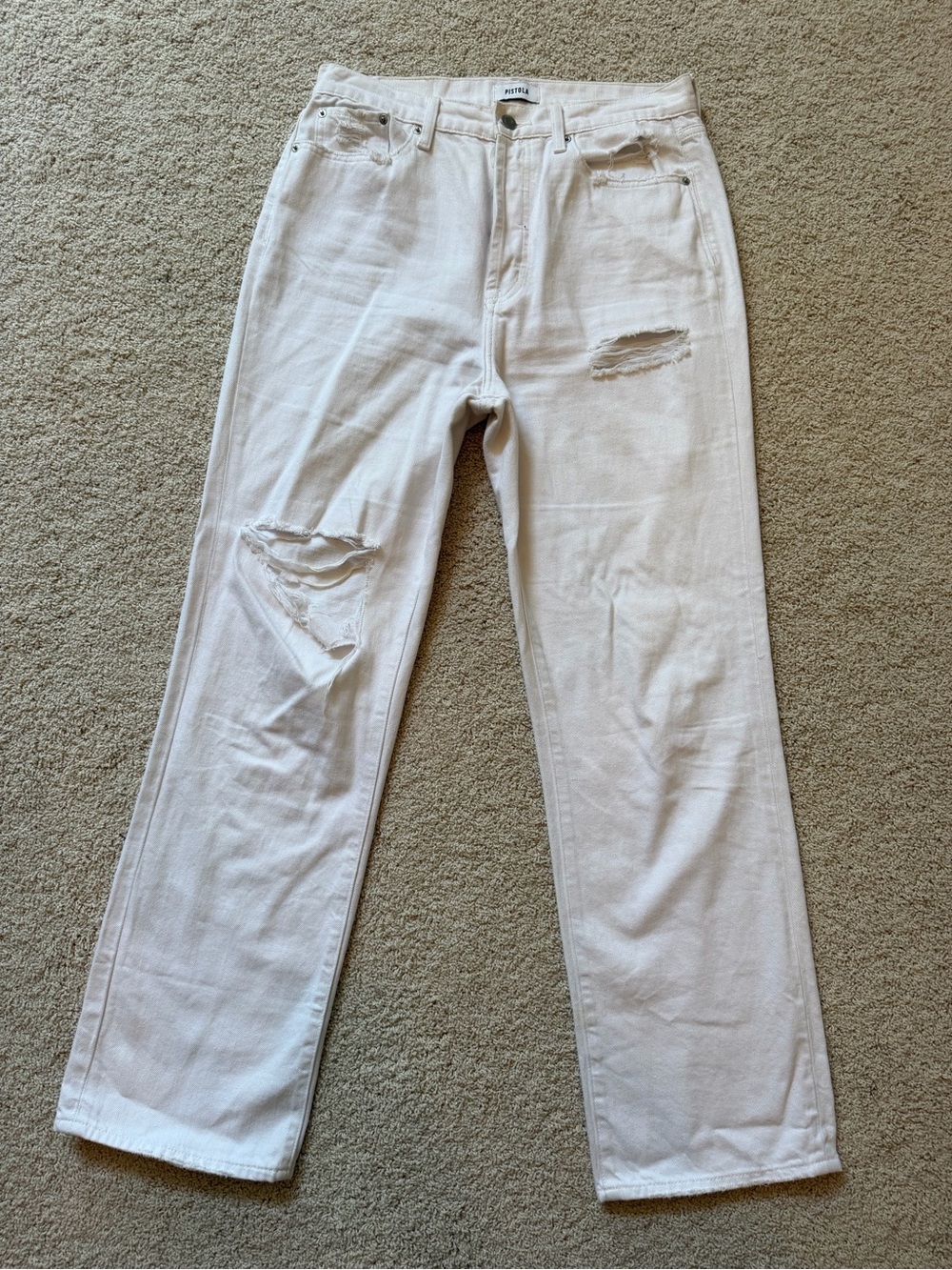 PISTOLA White Distressed Straight Leg Knee Slit Jeans Size 29